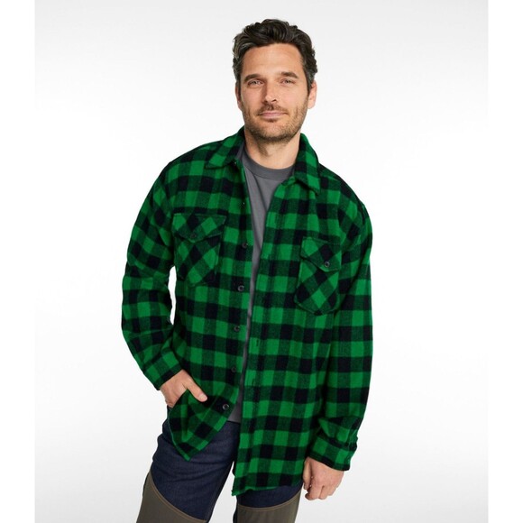 Woolrich Vintage Buffalo Check Wool Shacket Shirt Jacket Green Black Sz M - Picture 1 of 6